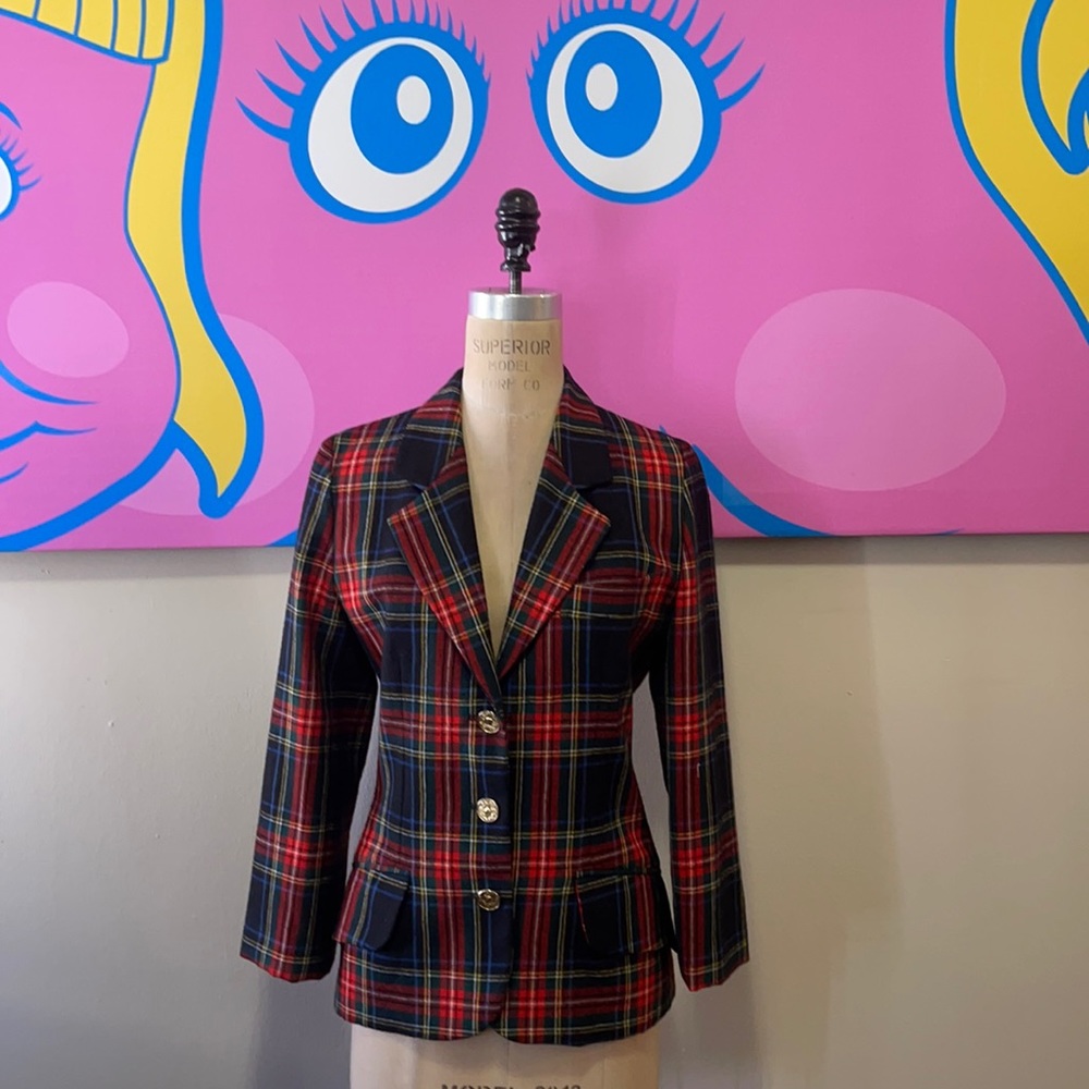 Moschino Cheap Chic Red Plaid Wool Blazer